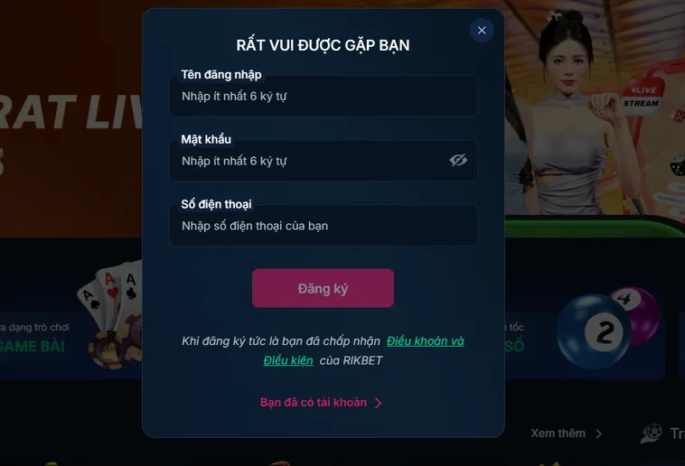 Đăng Ký RikBet Sở Hữu Tài Khoản Thành Viên Nhận Ngay Ưu Đãi Độc Quyền