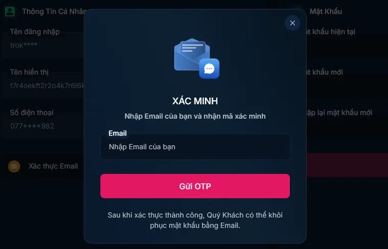 Kích hoạt bảo mật đa tầng an toàn cho người chơi.