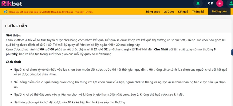 Keno Vietlottt Tại RikBet Trải Nghiệm Cá Cược Trực Tuyến Đẳng Cấp Đỉnh Cao Nhất